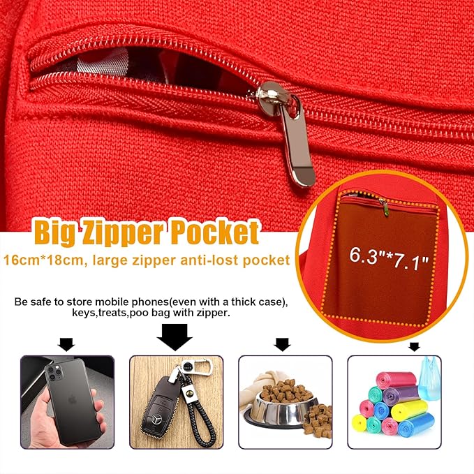Tomkas Small Dog Sling Carrier - Zipper Pocket &amp; Classic Strap - for 3-10 lbs Pets(Red)