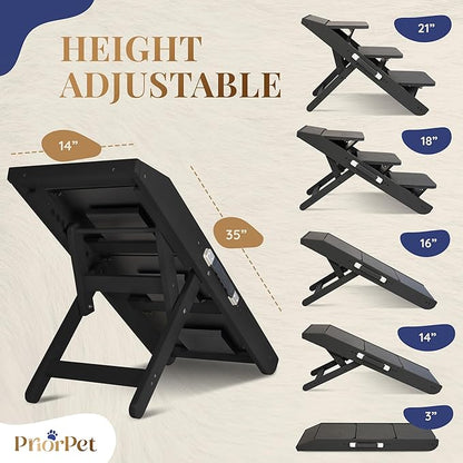 Dog Steps for Bed &amp; Couch 2-in-1 Dog Stairs/Ramp - Height Adjustable Dog Ramp for Couch 7” - 20” - Pet Stairs, Dog Stairs for Small Dogs - Easy to Move Pet Steps with Landing Platform, Black