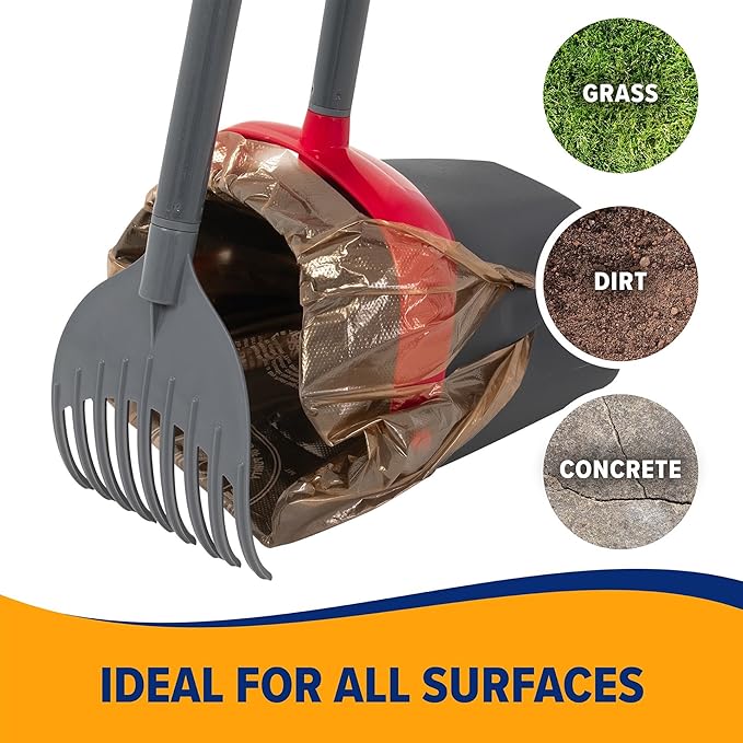 Arm &amp; Hammer Pooper Scooper for Extra Large Dogs Heavy Duty, Outside Yard Dog Poop Scoop Pet Waste Clean Up with Bag Attachment - 2 Waste Bags Included