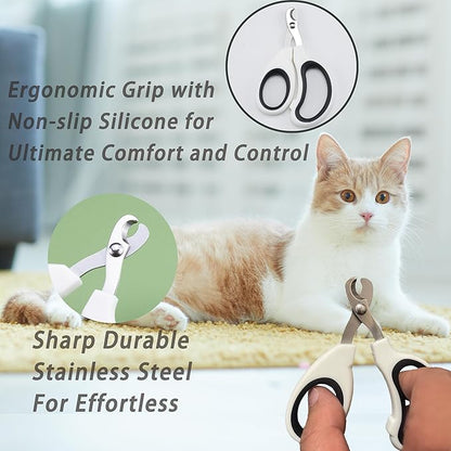 Cat Grooming Brush Kit 6 Tools - Deshedding &amp; Dematting for Long/Short Hair, Self-Cleaning Slicker Brush with 6-in-1 Flea Comb for Cats &amp; Kittens (White)