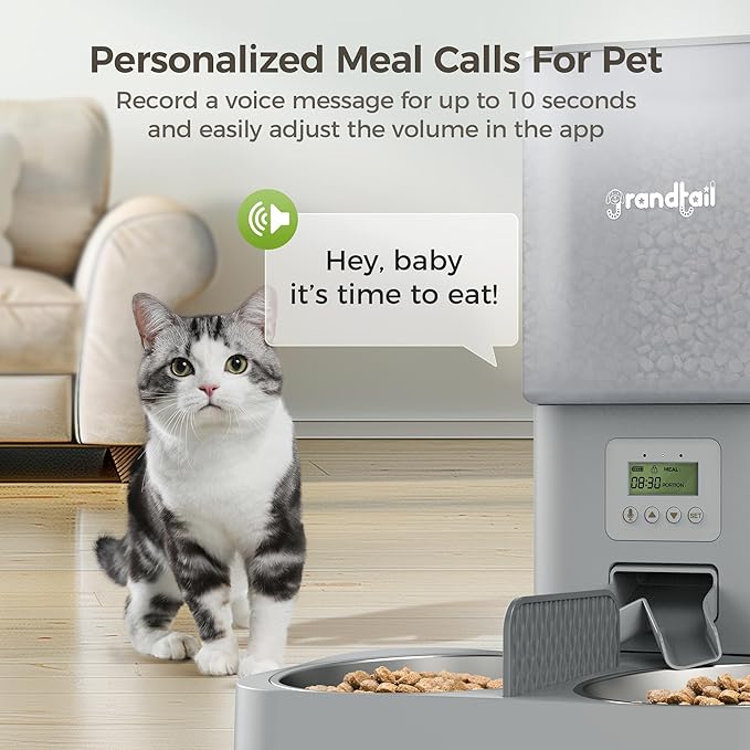 Automatic Cat Feeder for Pets, Programmable Meal Dispenser, for Timed Meals for Up to Cats &amp; Dogs Including Dual Power Supply, and Capacity for 4 Meals Daily