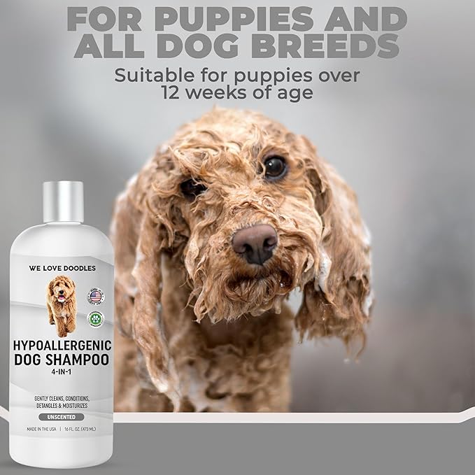 Hypoallergenic Dog Shampoo, Conditioner, and Detangler | Made in USA | Eco-Friendly Ingredients | Shampoo for Dogs with Sensitive Skin &amp; Allergies | 16 OZ [We Love Doodles]