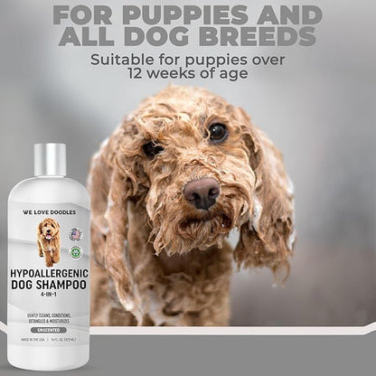 Hypoallergenic Dog Shampoo, Conditioner, and Detangler | Made in USA | Eco-Friendly Ingredients | Shampoo for Dogs with Sensitive Skin &amp; Allergies | 16 OZ [We Love Doodles]