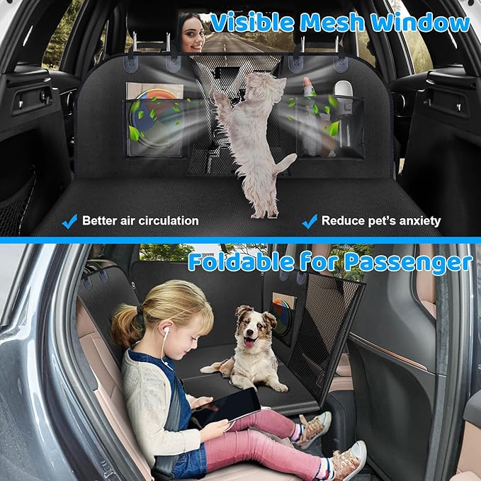 URPOWER PU Leather Back Seat Extender for Dogs – Hard Bottom Dog Car Seat Cover Holds 400 lbs, Anti-Scratch &amp; Waterproof Dog Hammock for Full Size SUVs &amp; Trucks, Dogs Car Bed Pet Backseat Protector
