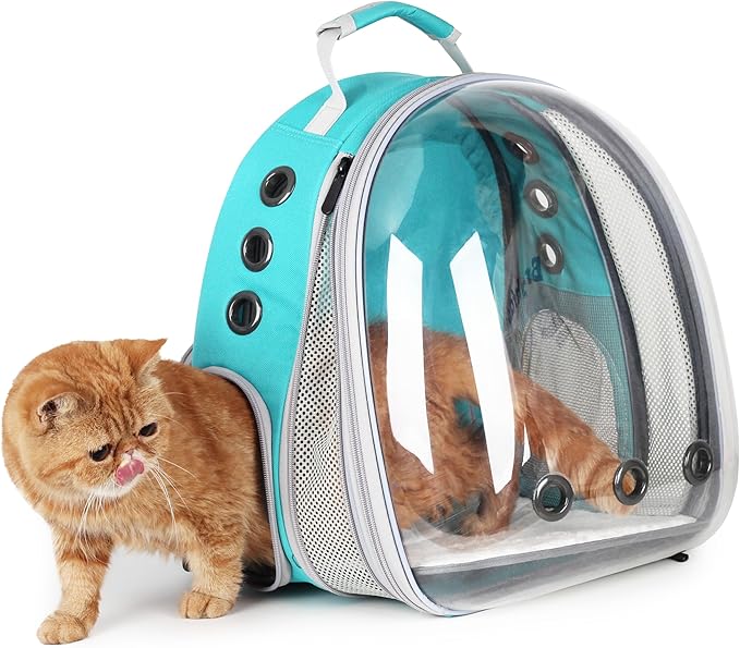 Lollimeow Cat Carrier Backpack, Bubble Expandable Backpack Carrier, Pets and Small Dogs,Airline-Approved, Designed for Travel, Hiking, Walking &amp; Outdoor Use (Front Expandable-Green)
