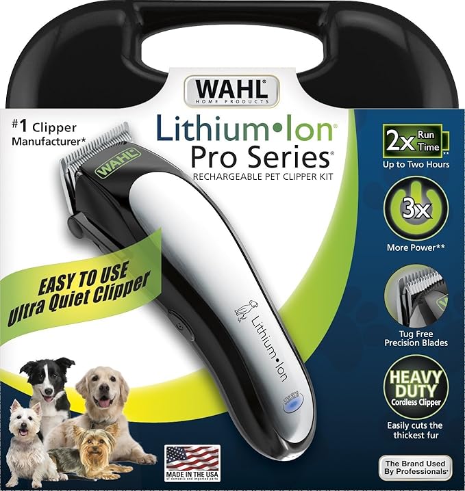 Wahl USA Lithium Ion Pro Series Cordless Animal Clippers – Rechargeable, Heavy-Duty, Electric Dog &amp; Cat Grooming Kit for Small &amp; Large Breeds with Thick to Heavy Coats – Model 9766