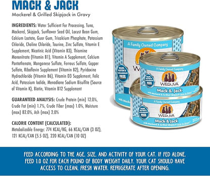 Weruva Classic Cat Food, Mack &amp; Jack with Mackerel &amp; Grilled Skipjack, 5.5oz Can (Pack of 24)