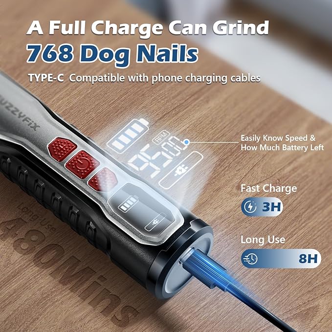 Dog Nail Grinder, Nail Clippers with LED Light, USB Rechargeable Electric Dog Nail Trimmer 5-Speed Paws Grooming &amp; Smoothing for Large Medium Small Dogs Cats Pet
