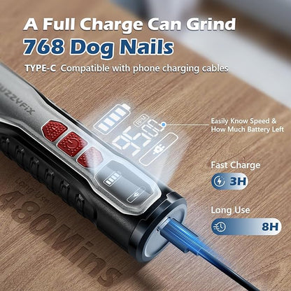 Dog Nail Grinder, Nail Clippers with LED Light, USB Rechargeable Electric Dog Nail Trimmer 5-Speed Paws Grooming &amp; Smoothing for Large Medium Small Dogs Cats Pet