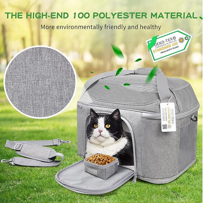 Large Cat Carrier for 2 Cats, Soft Side Pet Carrier for Cats Small Dog Up to 20 lbs, Collapsible Travel Dog Carrier Bag, Oeko-TEX Certified TSA Airline Approved Cat Carrier Backpack (Gray)
