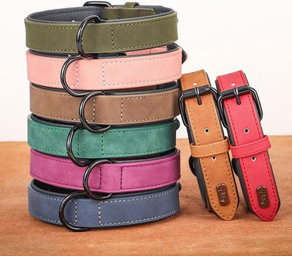 Didog Soft Padded PU Leather Dog Collar, Breathable and Adjustable Red Dog Collar for Large Dogs, Comfortable for Daily Walk,Red XL Fit Neck 17-21"(44-71 lbs)