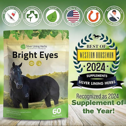 Silver Lining Herbs Bright Eyes Vitamins - Horses Eye Supplements to Support Capillary Health, Great Vision, &amp; Overall Eye Health - Plant-Based Herbal Horse Supplements - 1 lb 60-Day Supply