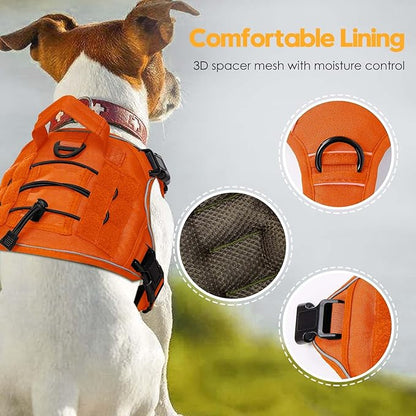 Heavy-Duty Tactical Dog Harness for Large Dogs, No Pull Adjustable Reflective Pet Vest with Molle System, K9 Military-Grade Control for Service Training, Outdoor &amp; 10+ Breeds, Orange, Large