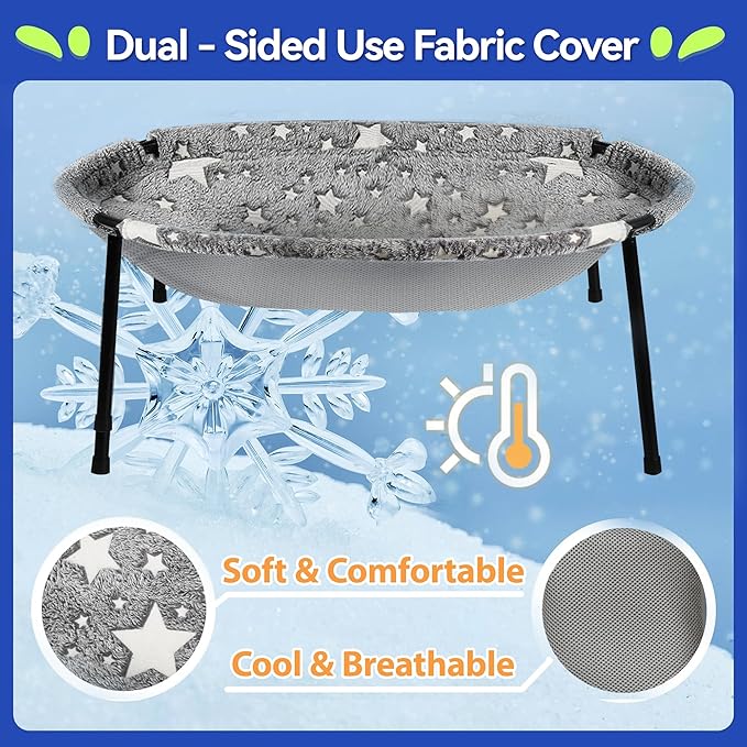Elevated Cat Bed, Glow-in-The-Dark Fabric Cat Hammock Bed for Large Indoor Cats, Machine Washable &amp; Breathable Cover, Tool Free Easy Assembly, up to 66Lbs (Gray, L)