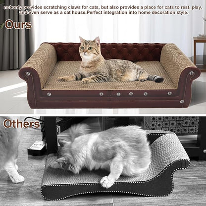 Scratching Sofa, Couch Shaped Thick Scratching Cardboard, Lounge Bed for Indoor Rest&amp;Play, Sofa Scratcher Pad (Brown, 27.6" L X 12.2" W X 7.4" H)