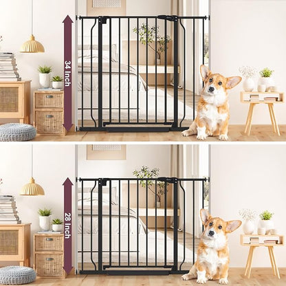 34" Extra Tall Baby Gate for Stairs, Auto Close Stroller Friendly Dog Gate Indoor for Doorways, Pressure Mounted 29"-40" W Baby Gate, Easy Walk Through Gate for Children &amp; Pets, Black
