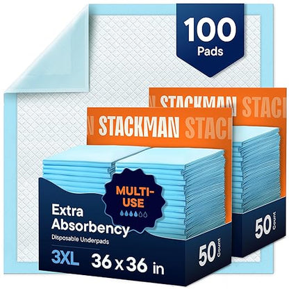 Chucks Pads Disposable [100-Pack] Adult Incontinence Underpads 36"x 36" Extra Large Absorbent Fluff Protective Bed Pads, Toddler Mattress Pads - Pee Pads for Kids &amp; Adults - Dog &amp; Puppy Training Pads