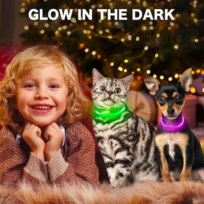 BSEEN Light Up Dog Collar - Rainproof Rechargeable LED Dog Collar - TPU Cuttable Glowing Pet Collar for Small Dogs&amp; Cats - Puppy Safety Dog Lights for Night Walking (XS- Green 40cm)