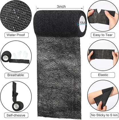 Treela 36 Pcs Self Adherent Bandage 3" X 5 Yard Wrap Breathable Cohesive Bandage Elastic Adhesive Tape for Stretch Athletic Sports Wrist Ankle(Black)