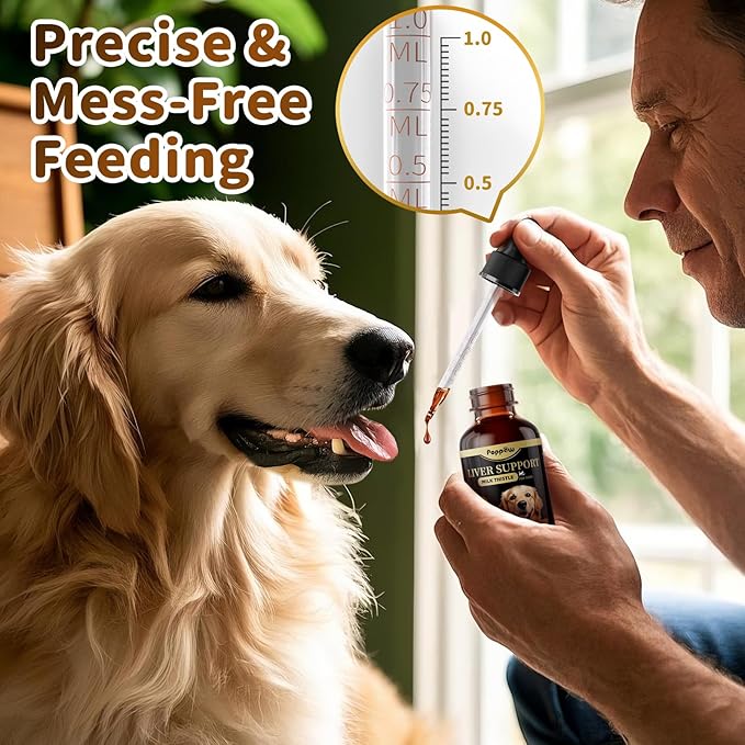 (2 Pack) Poppaw Milk Thistle for Dogs, 9-in-1 Liver &amp; Kidney Support Drops with Artichoke, Resveratrol, Marigold Extract, Natural Detox Herbal Supplement for Liver Function, Bacon Flavor, 2 Oz
