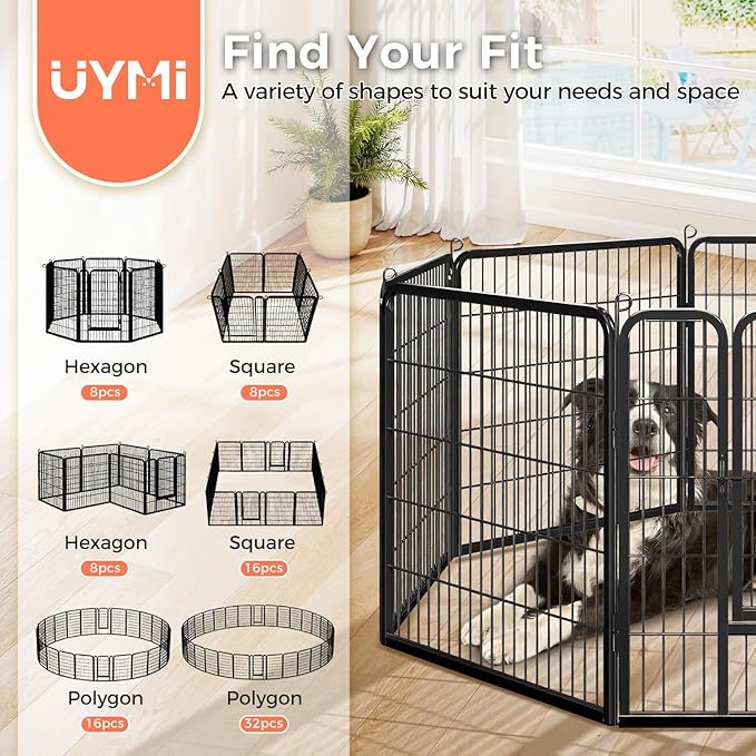 40 Inch Dog Playpen - 8 Panels Metal Pet Exercise Pen for Medium-Large Dogs, Indoor/Outdoor Dog Fence for Yard, Garden, Camping &amp; RV Travel