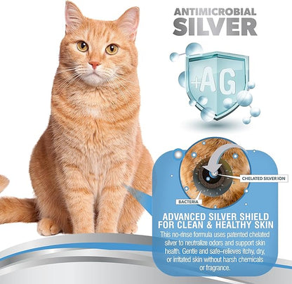 PetSilver Waterless Cat Shampoo - No Rinse Bath &amp; Dry Shampoo for Cats - Long-Haired &amp; Sensitive Skin - Cleans, Conditions &amp; Moisturizes - Hypoallergenic &amp; Fragrance-Free - Patented Formula - 5 fl oz
