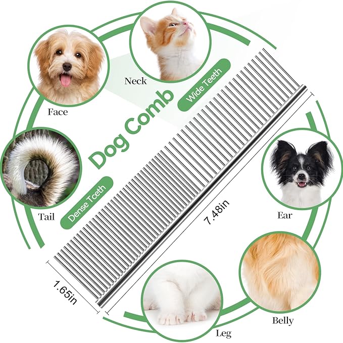 Dog &amp; Cat Brush,Pet Grooming Kit 4PCS- Dog Brush for Shedding| A Pair Pet Hair Removal Gloves| Metal Comb for dog.Removes Undercoat, Loose Hair, Tangled, Dirt and Massages. All hair Types