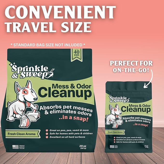 Sprinkle &amp; Sweep Pet Accident Cleanup for all Hard Surface - Non Toxic Quick Pet Mess Cleaner &amp; Odor Remover for Urine, Poop, Vomit, Diarrhea &amp; Potty Training, Travel Pack (4oz)