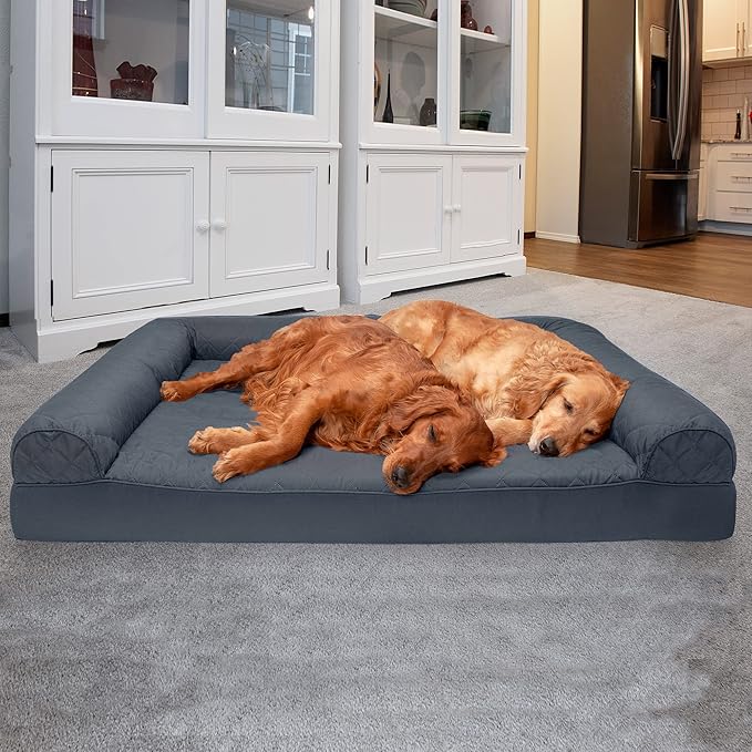 Furhaven Orthopedic Dog Bed for Large Dogs w/ Removable Bolsters &amp; Washable Cover, For Dogs Up to 125 lbs - Quilted Sofa - Iron Gray, Jumbo Plus/XXL