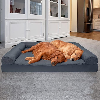 Furhaven Orthopedic Dog Bed for Large Dogs w/ Removable Bolsters &amp; Washable Cover, For Dogs Up to 125 lbs - Quilted Sofa - Iron Gray, Jumbo Plus/XXL