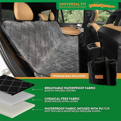 Plush Paws Products Velvet Rear Car Seat Protector w/o Hammock | Washable &amp; Waterproof Back Seat Dog Cover for Car, Truck, &amp; SUV | Nonslip, Tear Resistant Pet Seat Cover | X-Large London Grey