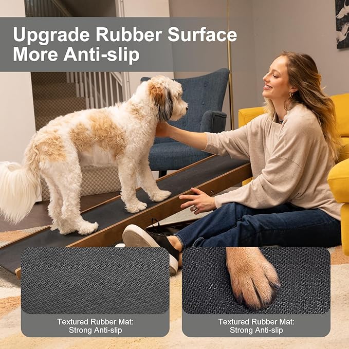 ABORON Dog Ramp,Adjustable Folding Pet Ramp for Bed,Couch,SUV - High Traction Portable Rubber Paw Ramps,Great for Small &amp; Large Old Dogs &amp; Cats, Supports up to 200 lbs,55&