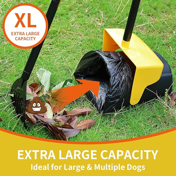 Pooper Scooper Large Swivel Bin &amp; Rake with 160 Waste Bags,Heavy Duty Dog Pooper Scooper with Bag Attachment for Large Small Dogs, Long Handle Poop Scooper with Lid for Yard, Grass, Gravel (Yellow)