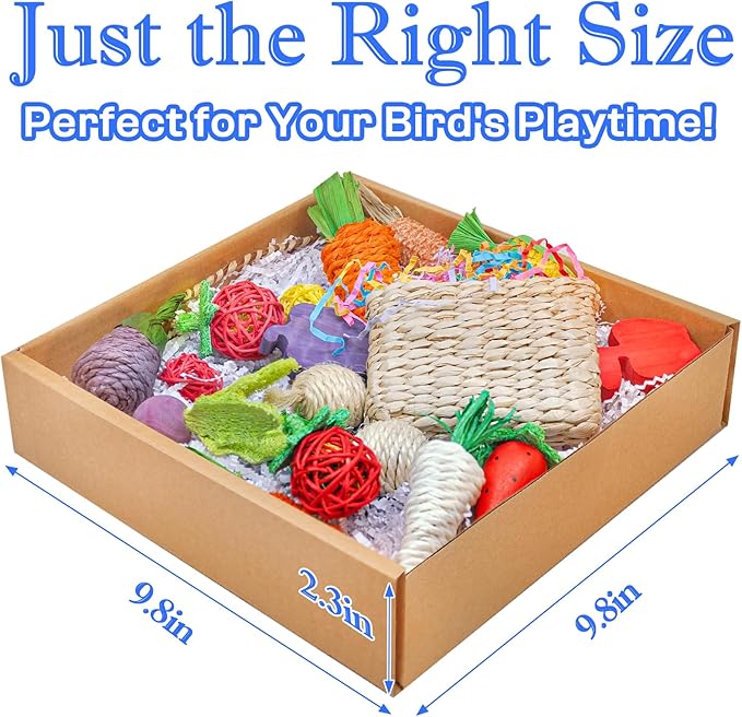 Colorful Bird Foraging &amp; Parrot Shredding Toys Box - Safe Fruit &amp; Vegetable Bird Toys, Perfect for Parakeets, Cockatiels, and Small to Medium Birds