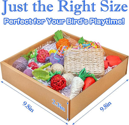 Colorful Bird Foraging &amp; Parrot Shredding Toys Box - Safe Fruit &amp; Vegetable Bird Toys, Perfect for Parakeets, Cockatiels, and Small to Medium Birds
