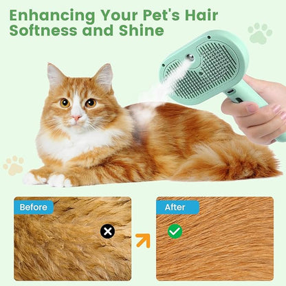 3 in 1 Cat Steam Brush, Pet Spray Hair Removal Comb for Shedding &amp; Grooming, Water Brush for Cats Dogs Small Animals Long Short Haired with One-Click Release Button(Green)