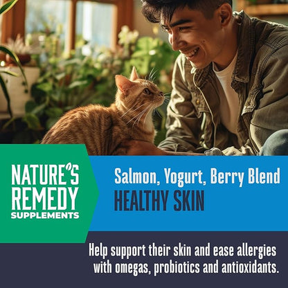 Whole Life Pet Healthy Skin and Coat Cat Supplements for Dry Skin, Allergy &amp; Stomach Relief, Cat Immune &amp; Digestive Support - Probiotics &amp; Omega 3 for Cats, Cat Food Add Ins - 30-Day Supply