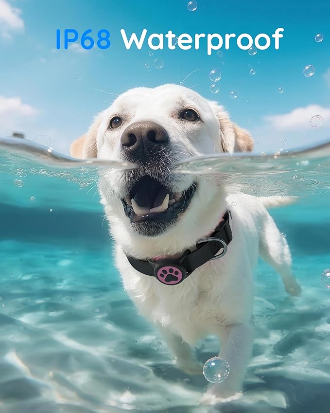 IP68 Waterpoof Dog Air tag Holder, Stretchy Silicone Full Body Covered Apple Air Tag Holder for Dog Cat Collar Fit All Width Collar (Black &amp; Rose, 1 Pack)