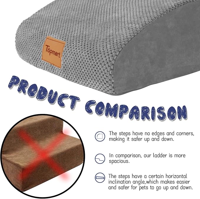 Topmart High Density Extended Foam Dog Ramp&amp;Steps 2 Tiers,11.8" High,Non-Slip Dog Stairs,Soft Foam Pet Ladder with Waterproof Cover,Best for Injured,Older Cats,Pets with Joint Pain