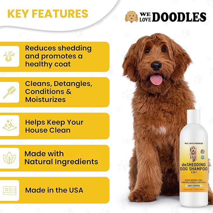 Dog Deshedding Shampoo | Made in USA | Eco-Friendly Ingredients | Shampoo for Shedding &amp; Long Haired Dogs, Safe for Sensitive Skin &amp; Allergies | 16 OZ [We Love Doodles]