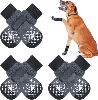 BEAUTYZOO Anti-Slip Dog Socks,Dog Shoes for Hot/Cold Pavement,Paw Protectors with Grips 3 Pairs for Puppy Small Medium Large Senior Old Dogs,Dog Socks to Prevent Licking and Hardwood Floor Protection