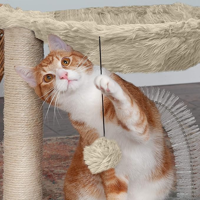 Furhaven 15.75" Tall Playground for Indoor Cats, Ft. Sisal Scratching Posts, Self-Grooming Brush, &amp; Toy - Tiger Tough Hammock Interactive Playground - Cream, One Size