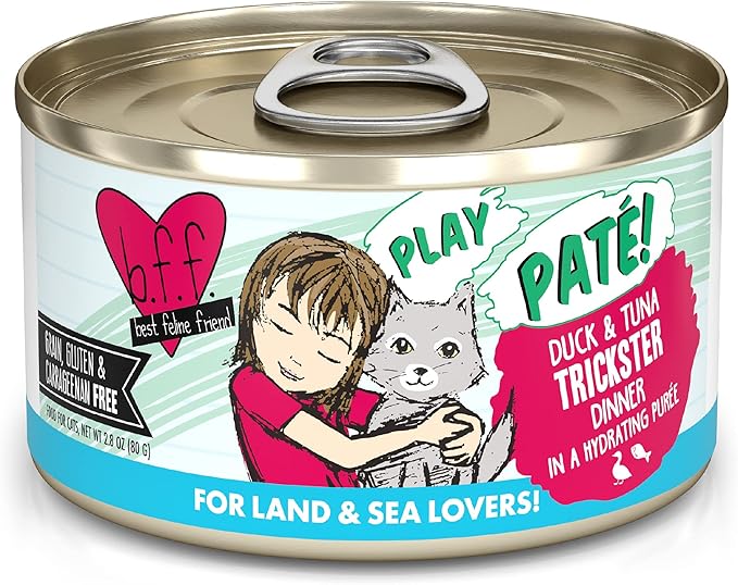 Weruva B.F.F. Play - Best Feline Friend Paté Lovers, Aw Yeah!, Duck &amp; Tuna Trickster with Duck &amp; Tuna, 2.8oz Can (Pack of 12)