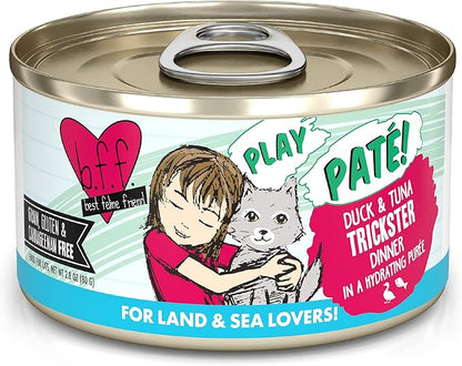 Weruva B.F.F. Play - Best Feline Friend Paté Lovers, Aw Yeah!, Duck &amp; Tuna Trickster with Duck &amp; Tuna, 2.8oz Can (Pack of 12)