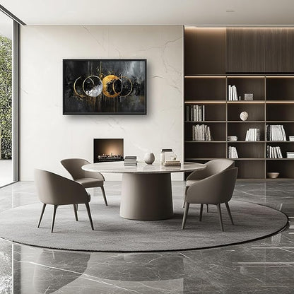 Quorin Abstract Sun Moon Large Wall Art Black and Gold Circle Pictures Sun and Moon Wall Decor Canvas Print Painting Artwork for Bathroom Living Room Bedroom 36L x 24W