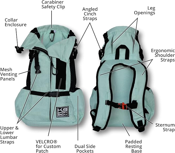 K9 Sport Sack Air 2 - Medium, Summer Mint - Ideal for Dogs with 17-19” Back Length - Durable, Breathable Backpack-Style Carrier - Perfect for Walks, Short Hikes &amp; Public Transportation