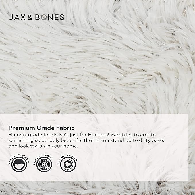 Jax &amp; Bones Dog Napper - Machine Washable Shag Bed for Dogs - Extra Heavy Duty Bolstered Sides - Small White Dog Mat | 24 x 21 Inches