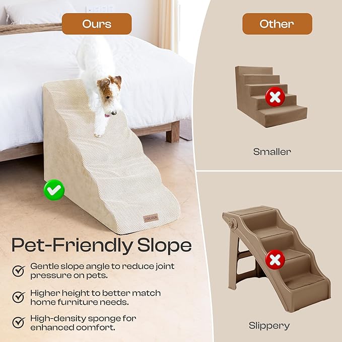 Dog Stairs for High Beds, Extra Tall 24.5" 5-Step Pet Steps for Medium &amp; Small Dogs, Foam Ramp for Tall Couch &amp; Bed, Washable Cover - Dog Steps for Bed