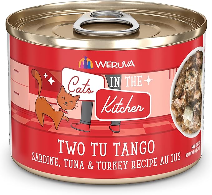 Weruva Cats in The Kitchen, Two Tu Tango with Sardine, Tuna &amp; Turkey Au Jus Cat Food, 6oz Can (Pack of 24)