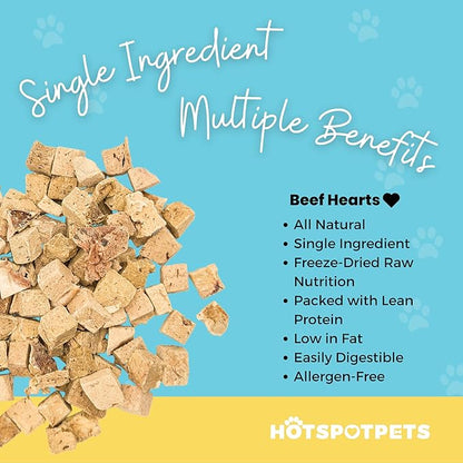 hotspot pets Freeze Dried Beef Heart Treats for Cats &amp; Dogs - 1LB Resealable Big Bag, Made in USA, Single Ingredient All Natural Grain-Free Immune support Treats -Perfect for Training, Topper or Snack